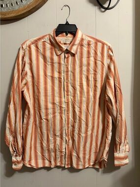 Islander Orange and Cream Striped Men's Button-Down Shirt